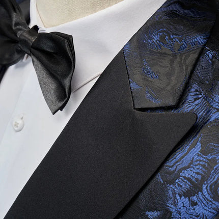 Men's Floral Texture 3-Piece Suit #S8539 - Suits | Blue / XS