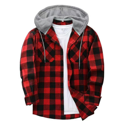 Men's Casual Plaid Hoodie #25701038 - | Red / S