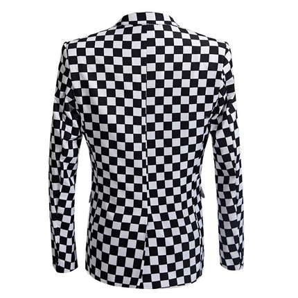 Men's Checkerboard Mosaic Suit #M8001 - Suits | Black / XS