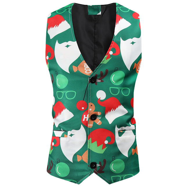 Men's Colorful Christmas Print Vest #MJ50 - Vests | Multicolour / M