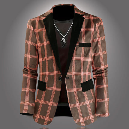 Men's Plaid Blazer - Slim Fit Stylish Checkered Suit Jacket for Parties & Weddings - Blazers | Brown Plaid / M