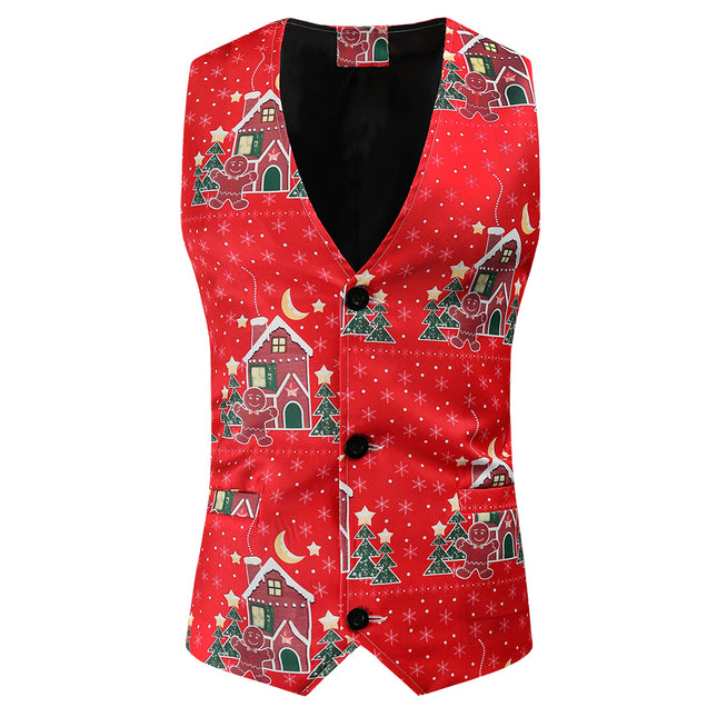 Men's Christmas Print Vest #MJ48 - Vests | Burgundy / M