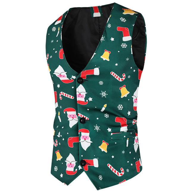 Men's Christmas Print Vest #MJ38 - Vests | Multicolour / M