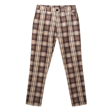 Men's Elegant Plaid Suit Pants #XK6022 - Pants | Coffee Brown / S