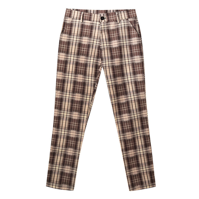 Men's Elegant Plaid Suit Pants #XK6022 - Pants | Coffee Brown / S