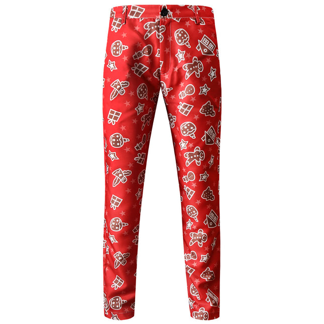 Men's Stylish Christmas Print Pants #XK51 - Pants | Burgundy / M