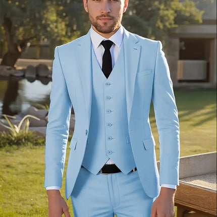 Men's 3pcs Suit #304 - | Light Blue / XXS