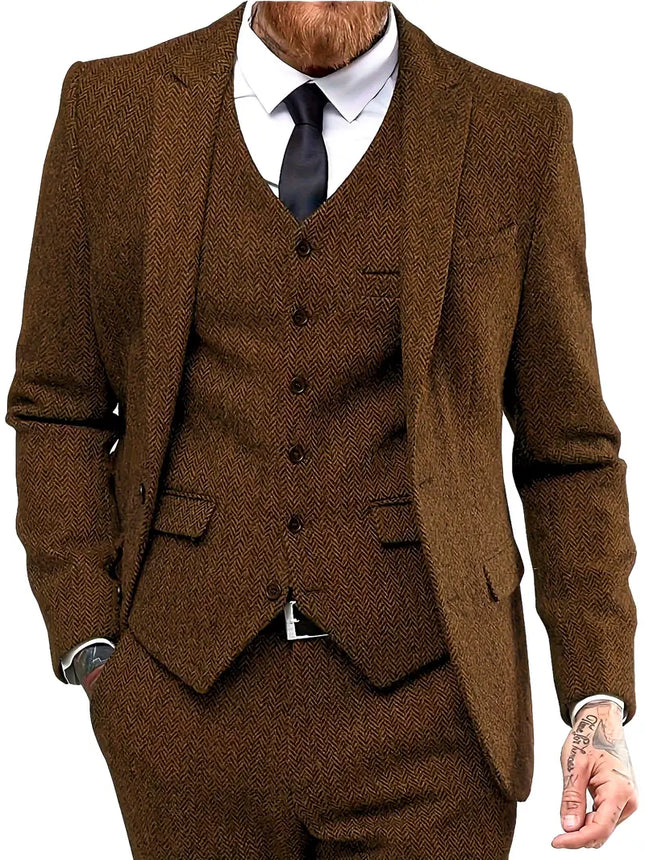 Men's 3pcs Suit #305 - | Brown / XXS