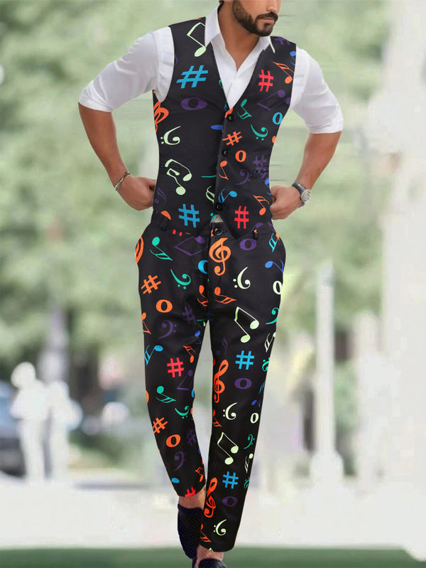Men's Black Casual Vest Suit