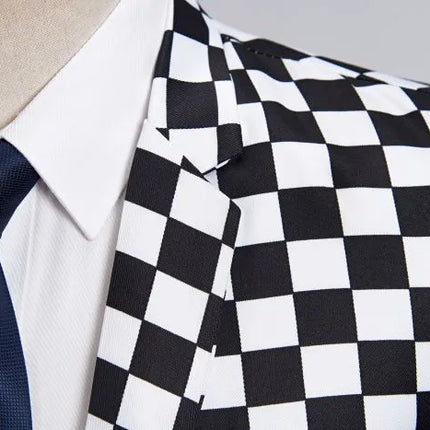 Men's Checkerboard Mosaic Suit #M8001 - Suits | Black / XS