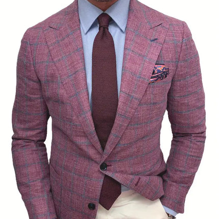 Men's Elegant Plaid Blazer #25060911 - Blazers | Burgundy / S