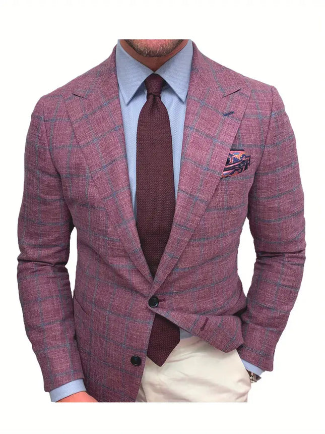 Men's Elegant Plaid Blazer #25060911 - Blazers | Burgundy / S