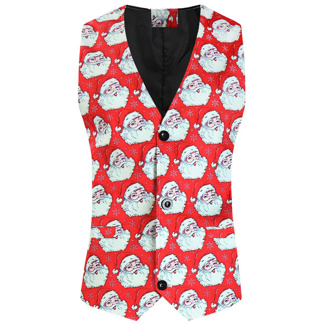 Men's Christmas Printed Vest #MJ643 - Vests | Red / M