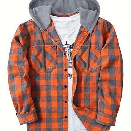 Men's Casual Plaid Hoodie #25701038 - | Orange / S