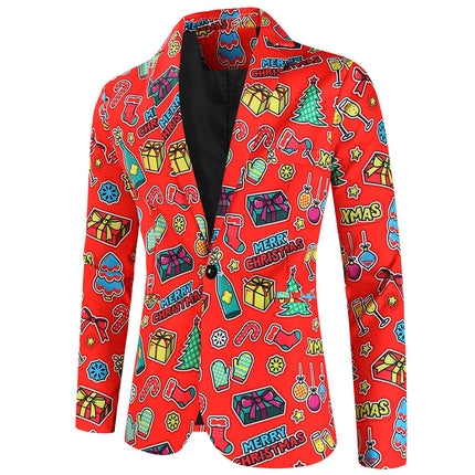 Men's Stylish Christmas Print Blazer #X636 - Blazers | Multicolour / M