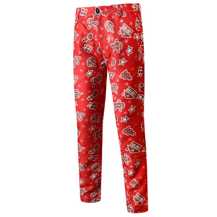 Men's Stylish Christmas Print Pants #XK51 - Pants | Burgundy / M