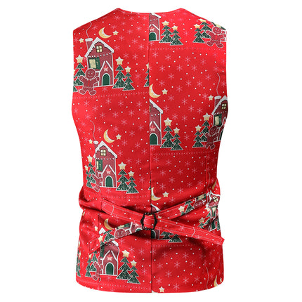 Men's Christmas Print Vest #MJ48 - Vests | Burgundy / M