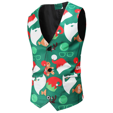 Men's Colorful Christmas Print Vest #MJ50 - Vests | Multicolour / M