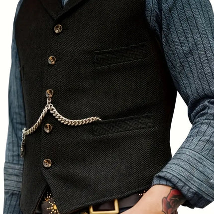 Men's Retro Tweed Suit Vest #800 - | Black / XS