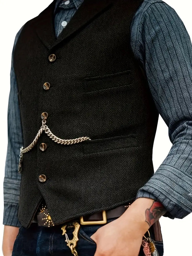 Men's Retro Tweed Suit Vest #800 - | Black / XS