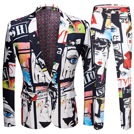 Men's Comic Stitching Suit #M8006 - Suits | Multicolour / XS