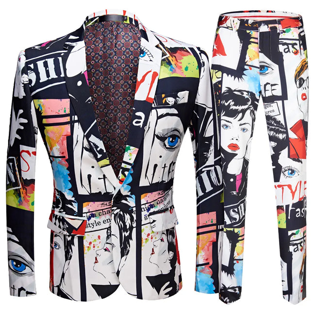 Men's Comic Stitching Suit #M8006 - Suits | Multicolour / XS