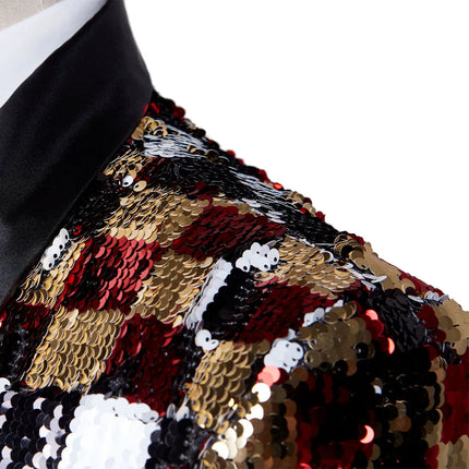Men's Checkerboard Sequins Tuxedo #S8045 - Blazers | Color1 / XS