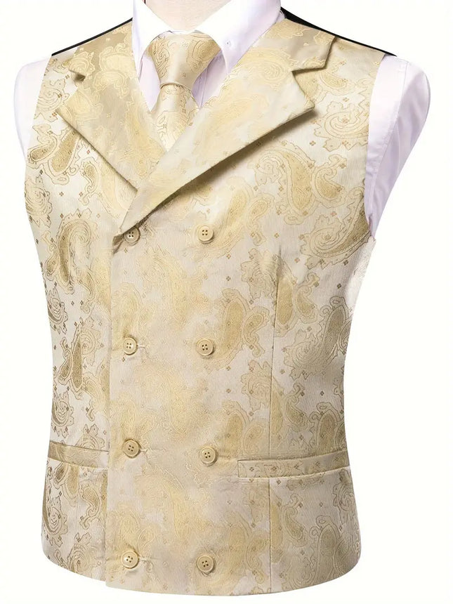 Men's Vest Tie Handkerchief Set #25061020 - Vests | Light Yellow / S