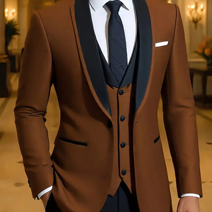 Men's 3pcs suit #311 - | Brown / XXS