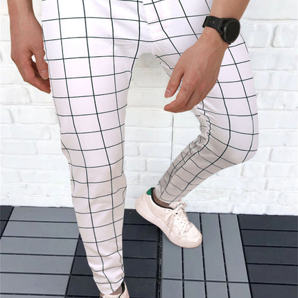 Men's Elegant Plaid Pants #XK6001 - Pants | White / S