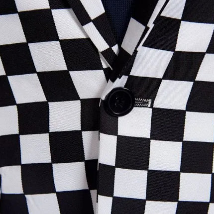 Men's Checkerboard Mosaic Suit #M8001 - Suits | Black / XS