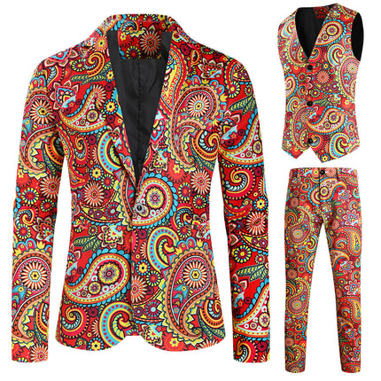 Vibrant Paisley Suit for Men – Retro Colorful Party Three-piece Set