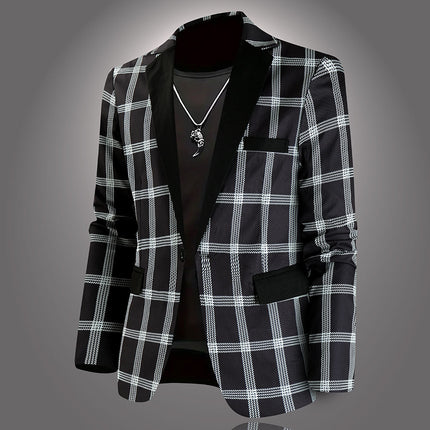 Men's Plaid Blazer - Slim Fit Stylish Checkered Suit Jacket for Parties & Weddings - Blazers | Blue Plaid / M