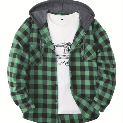 Men's Casual Plaid Hoodie #25701038 - | Green / S