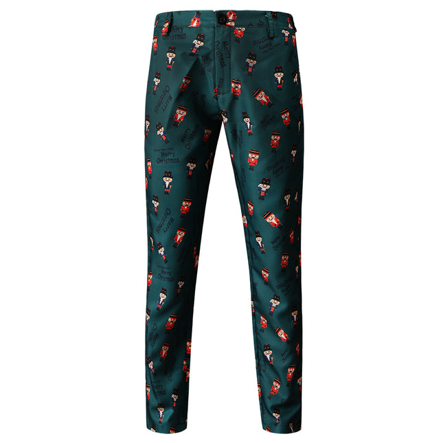 Men's Christmas Vintage Print Pants #XK44 - Pants | Olive Green / M