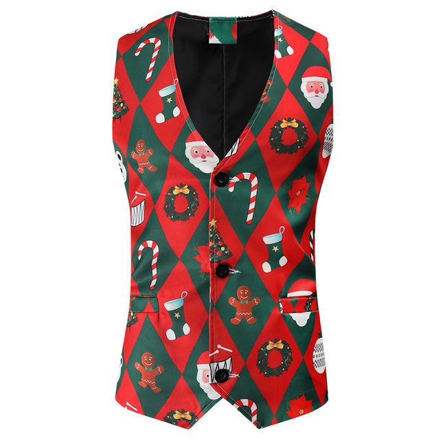 Men's Christmas Print Vest #MJ47 - Vests | Multicolour / M