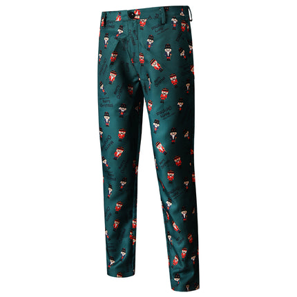 Men's Christmas Vintage Print Pants #XK44 - Pants | Olive Green / M