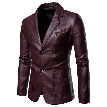 Men's Leather Jacket #25061245 - | Burgundy / 2XS