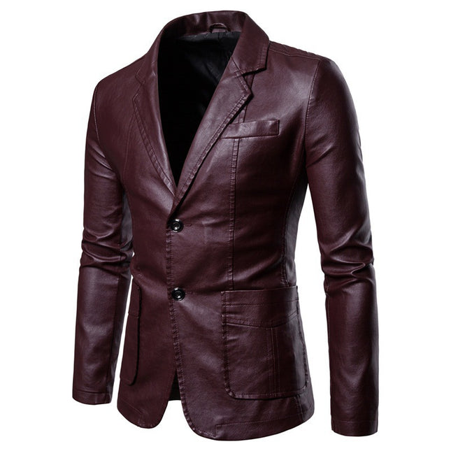 Men's Leather Jacket #25061245 - | Burgundy / 2XS