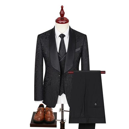 Men's 3 Piece Luxurious Jacquard Suit #S8586 - Suits | Black / XS