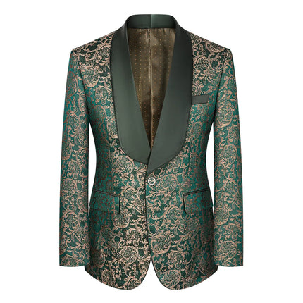 Men's 3 Piece Luxurious Jacquard Suit #S8586 - Suits | Green / XS