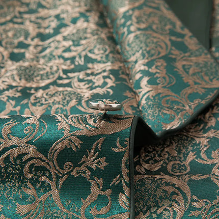 Men's 3 Piece Luxurious Jacquard Suit #S8586 - Suits | Green / XS