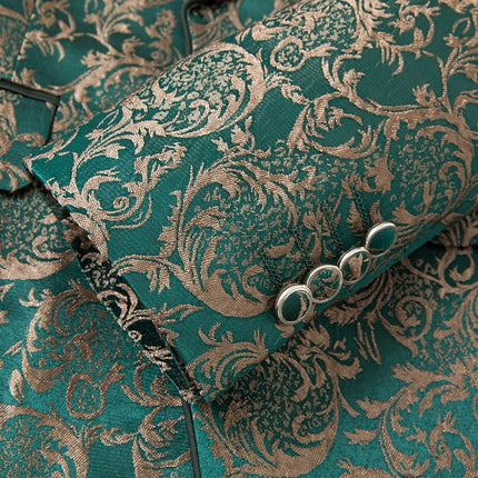 Men's 3 Piece Luxurious Jacquard Suit #S8586 - Suits | Green / XS