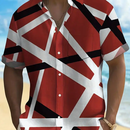 Men's Geometric Print Shirt #25060914 - | Red / L