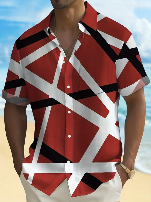 Men's Geometric Print Shirt #25060914 - | Red / L