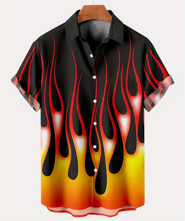 Men's Flame Print Shirt #25060916 - | Multicolour / L