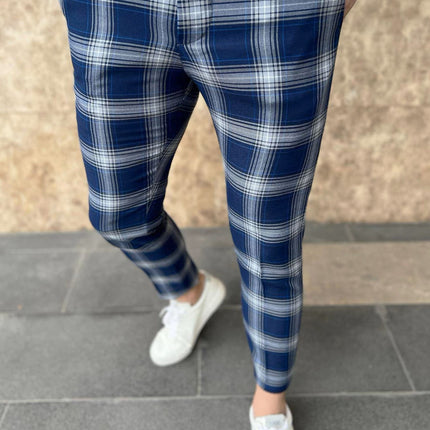 Men's Vintage Plaid Pants #XK6027 - Pants | Blue / S