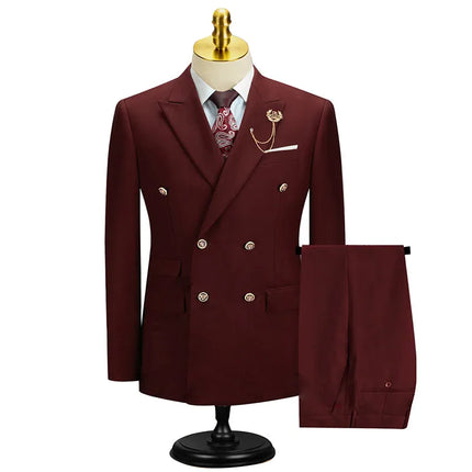 Men's 2 Piece Solid Color Classic Suit #S8579 - Suits | Burgundy / XS
