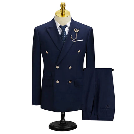 Men's 2 Piece Solid Color Classic Suit #S8579 - Suits | Navy Blue / XS