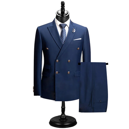 Men's 2 Piece Solid Color Classic Suit #S8579 - Suits | Blue / XS